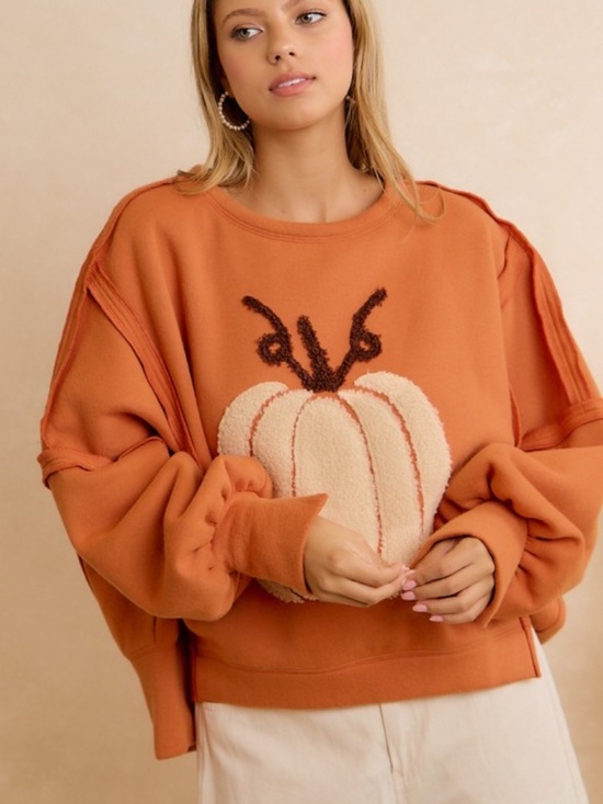 BiBi Tops - BiBi Orange Pumpkin Fall Sweatshirt NWT